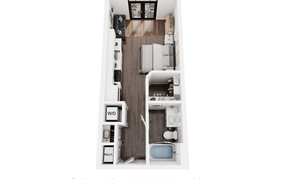 Beardsley - Studio floorplan layout with 1 bathroom and 434 - 448 square feet