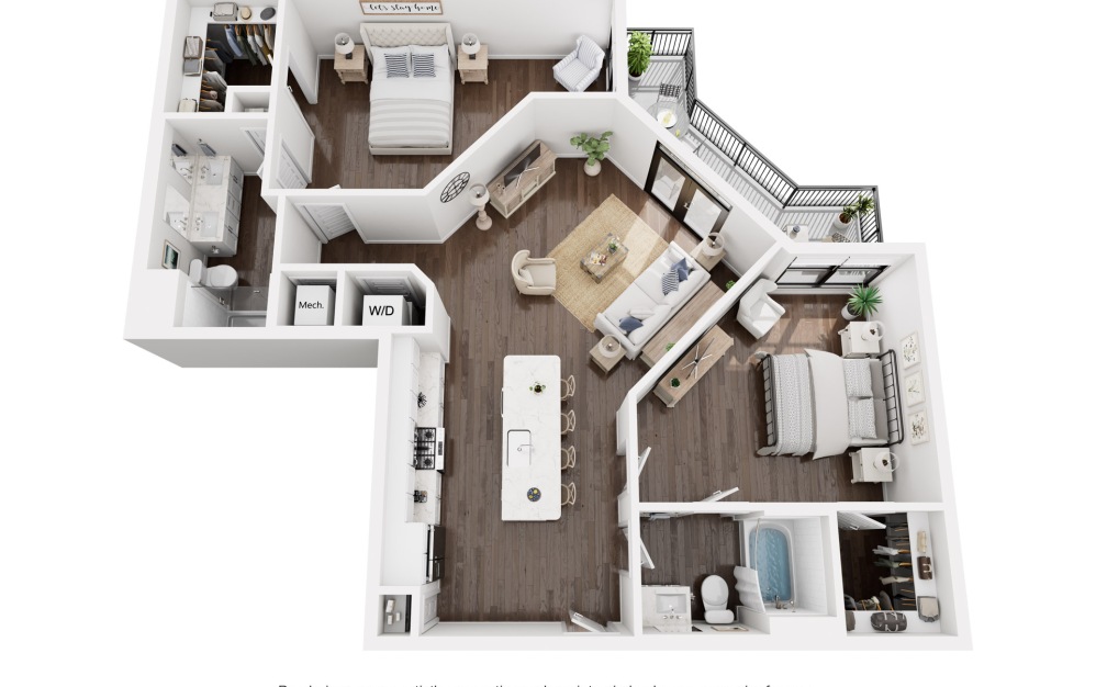Elmwood - 2 bedroom floorplan layout with 2 bathrooms and 1138 square feet