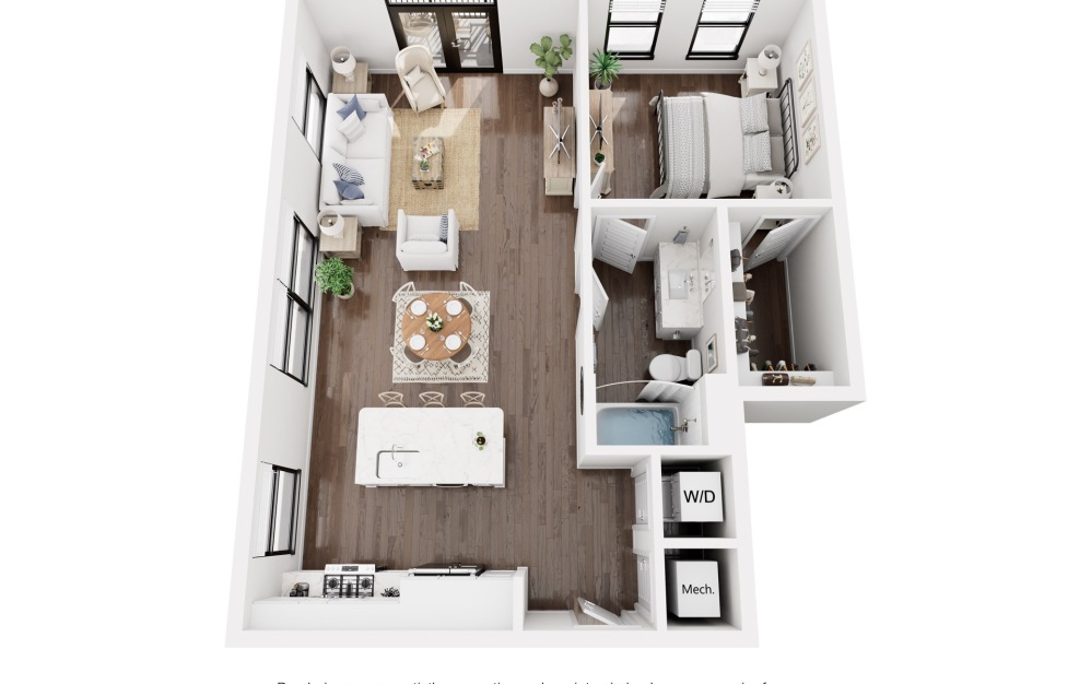Franklin - 1 bedroom floorplan layout with 1 bathroom and 736 - 795 square feet