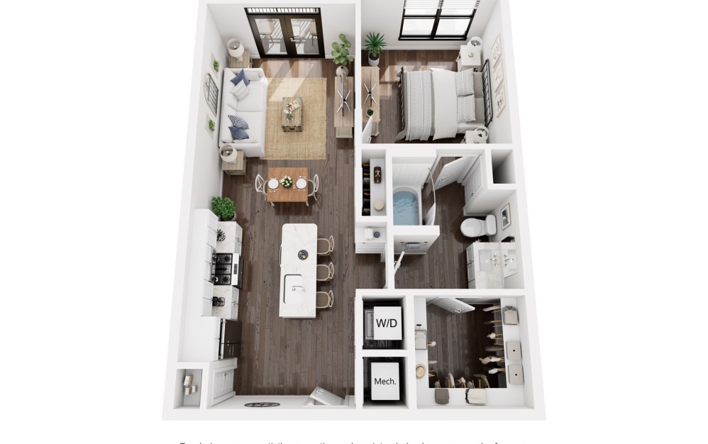 Jackson - 1 bedroom floorplan layout with 1 bathroom and 720 - 732 square feet