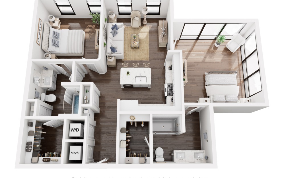Whitman - 2 bedroom floorplan layout with 2 bathrooms and 1123 square feet