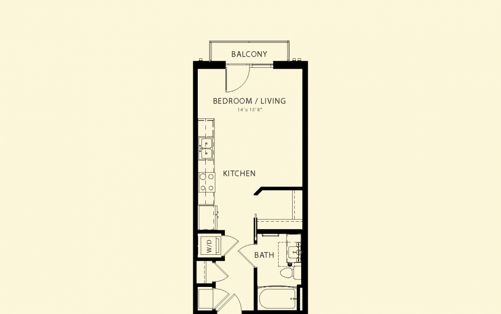 Beardsley - Studio floorplan layout with 1 bath and 434 to 448 square feet.