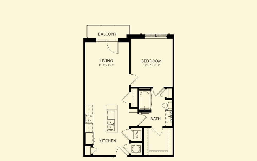 Jackson - 1 bedroom floorplan layout with 1 bath and 720 to 732 square feet.