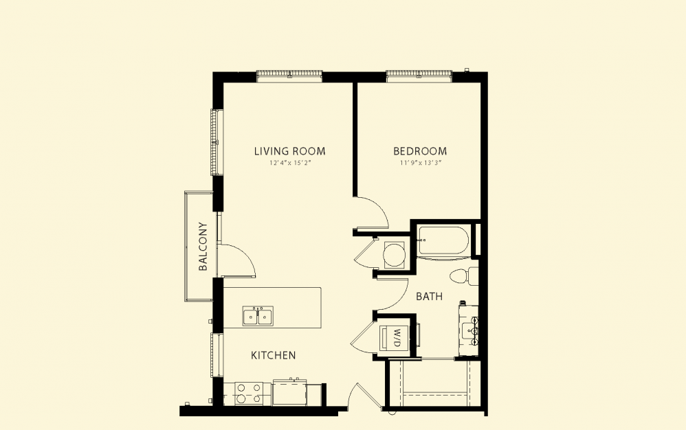 Atwater - 1 bedroom floorplan layout with 1 bath and 720 square feet.
