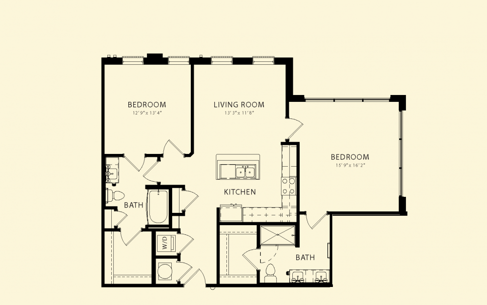 Whitman - 2 bedroom floorplan layout with 2 baths and 1123 square feet.
