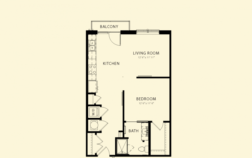 Greensward - 1 bedroom floorplan layout with 1 bath and 704 to 720 square feet.