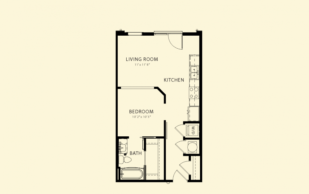 Morningside - 1 bedroom floorplan layout with 1 bath and 558 square feet.